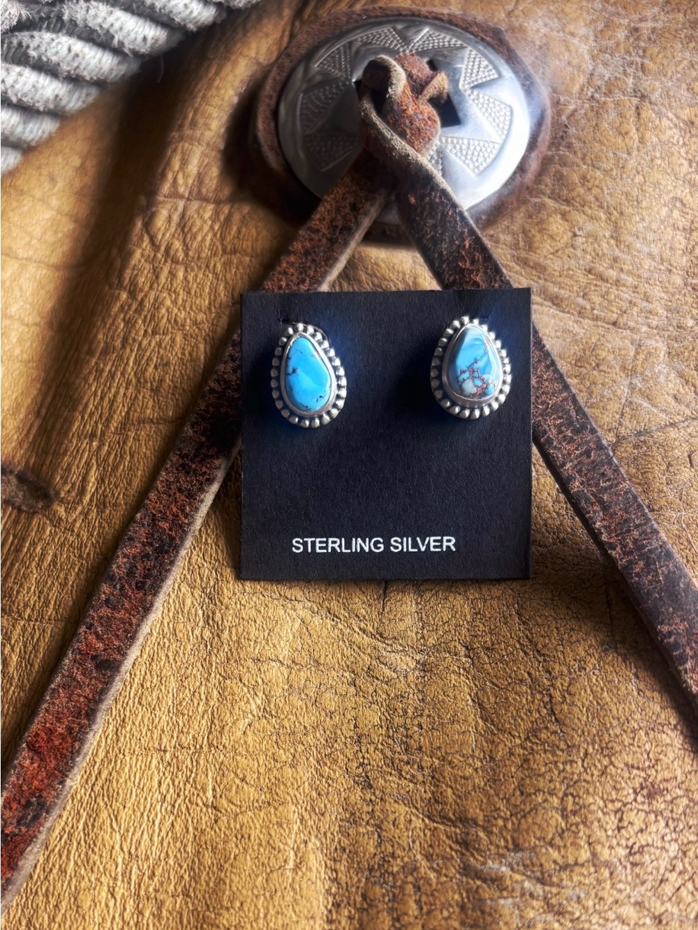Sterling Silver Teardrop Golden Hills Turquoise Stud Earrings